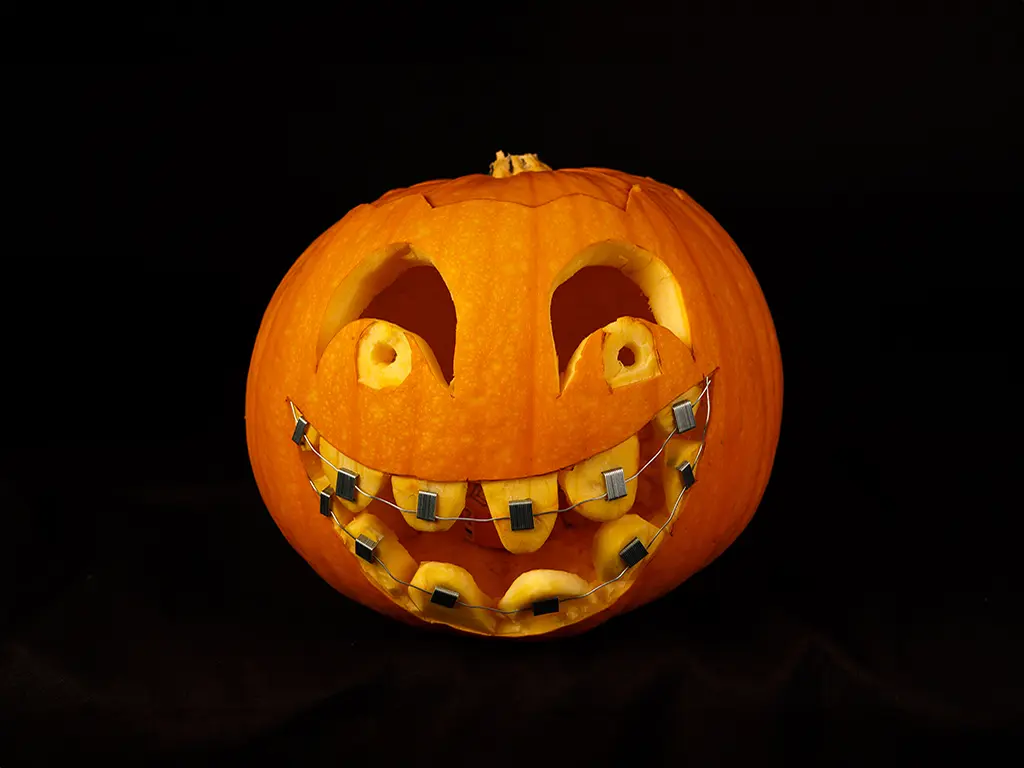 Bracrs and Halloween candy even scares this pumpkin but it is manageable.